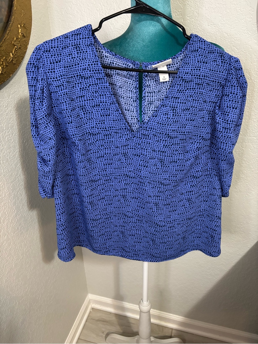 AVA& VIV Boho Blue Dotted Ruched Blouse Size 0X / 14W